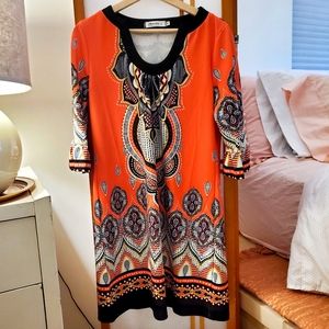 Orange Paisley 3/4 sleeve shift dress